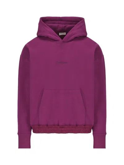 Shop Saint Laurent Logo Embroidered Long-sleeved Hoodie In Fuchsia