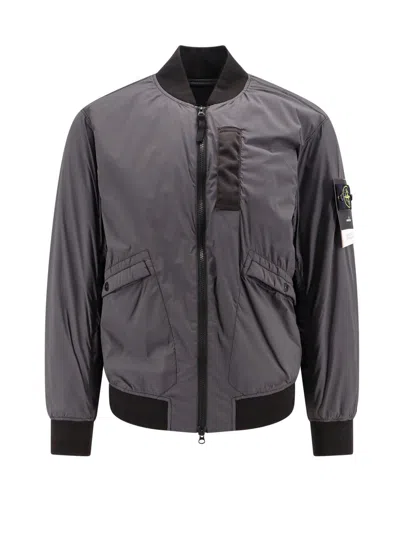 Shop Stone Island Logo Patch Zip-up Bomber Jacket In Grey