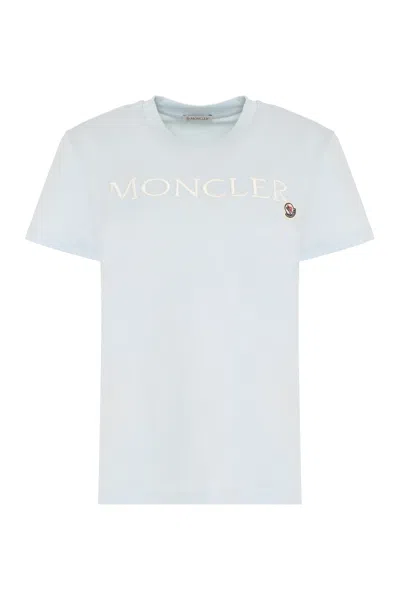 Shop Moncler Cotton Crew-neck T-shirt In Light Blue