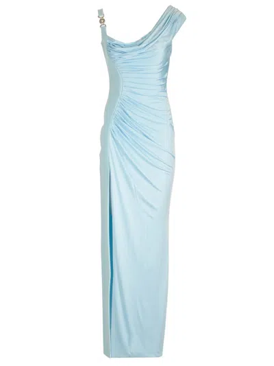 Shop Versace Light Blue Medusa 95 Long Dress