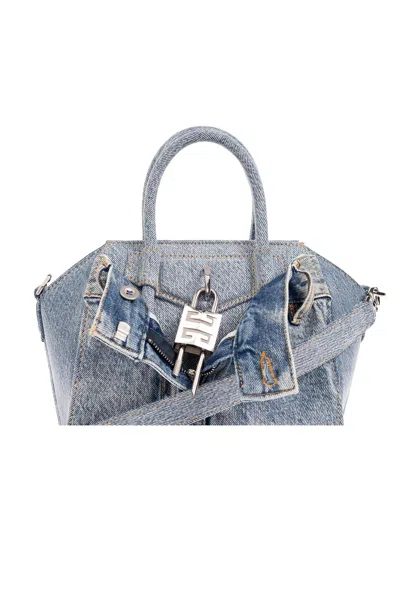 Shop Givenchy Antigona Lock Mini Shoulder Bag In Medium Blue