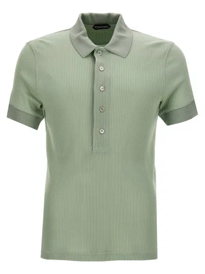 Shop Tom Ford Ribbed Viscose Polo Shirt In Mint