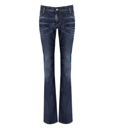 Shop Dsquared2 Dark Pressed Wash Medium Waist Jennifer Jeans In Navy Blue