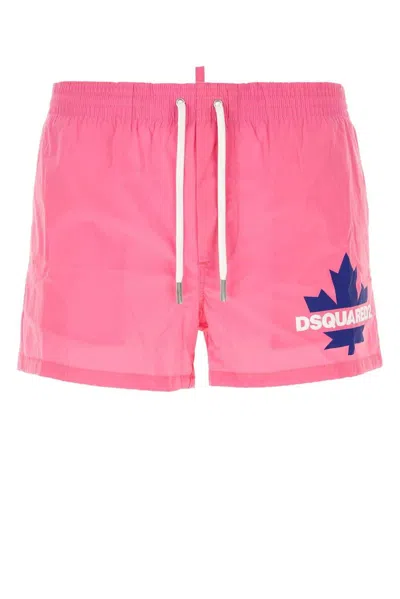 Shop Dsquared2 Logo Printed Drawstring Swimming Shorts In Pink