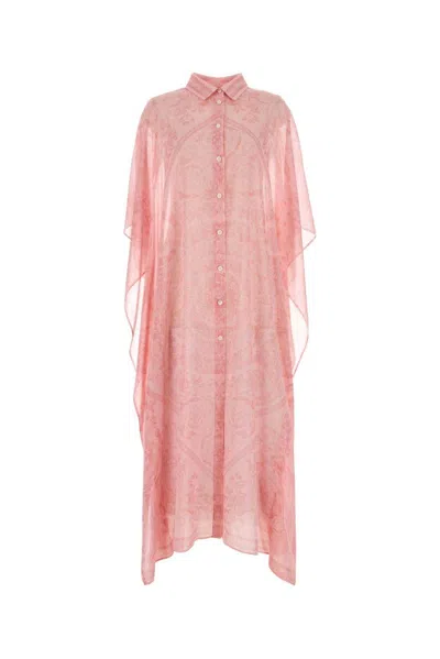 Shop Versace Barocco-printed Semi-sheer Chiffon Cover-up In Pale Pink