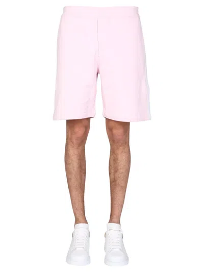 Shop Alexander Mcqueen Bermuda With Selvedded Logo Band In Pink
