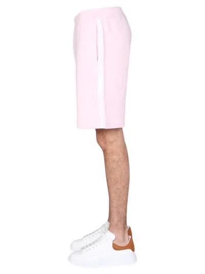 Shop Alexander Mcqueen Bermuda With Selvedded Logo Band In Pink