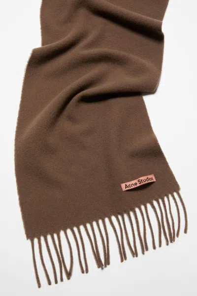 Shop Acne Studios Unisex Fringe Wool Scarf In Chocolate Brown