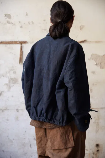 Shop Aviva Jifei Xue Collared Deck Jacket In Indigo Sumi