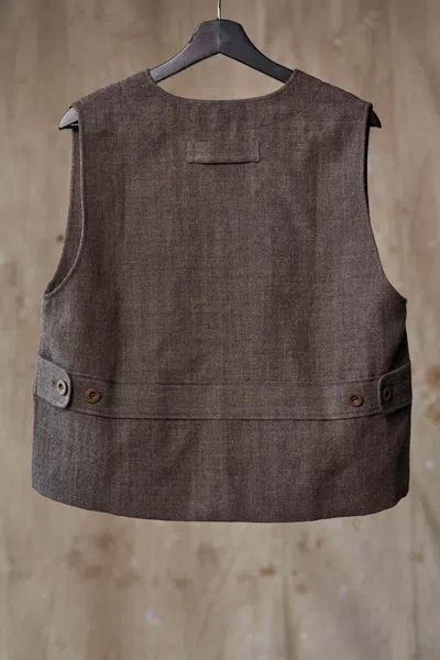 Shop Aviva Jifei Xue Single Breasted Flap Pocket Vest W/adjustable Back In Grey Brown
