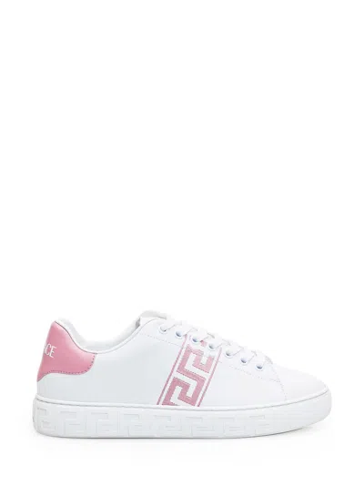 Shop Versace Greca Sneaker In Bianco-english Rose