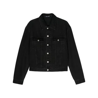 Shop Jacquemus Collared Button-up Denim Jacket In Black