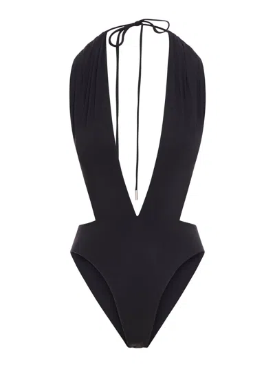 Shop Saint Laurent V-neck Sleeveless Jumpsuit In Black