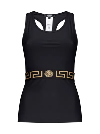Shop Versace Logo-detailed Tank Top In Black/gold