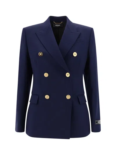 Shop Versace Blazer Jacket In Blue