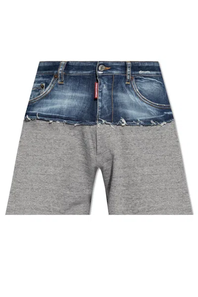 Shop Dsquared2 Shorts In Contrasting Fabrics In Blue/grey