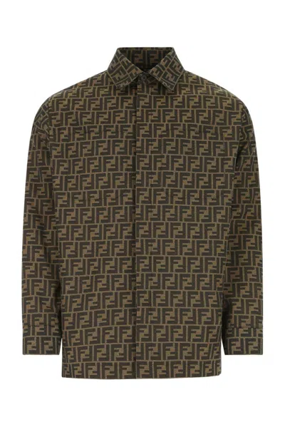 Shop Fendi All-over Monogram Jacquard Overshirt In Brown