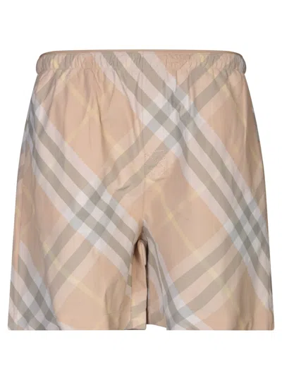 Shop Burberry Check Motif Yellow Swimsuit In Beige