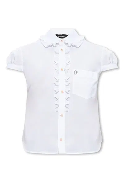 Shop Dsquared2 Logo Plaque Cropped Shirt In Bianco