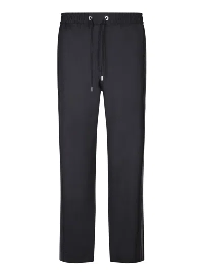 Shop Moncler Drawstring Blue Trousers In Black