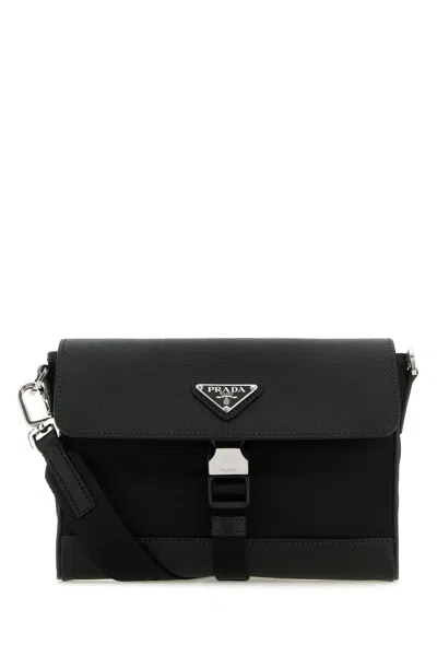 Shop Prada Black Leather And Re-nylon Crossbody Bag