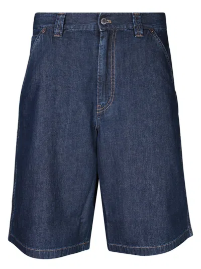 Shop Prada Triangle-logo Denim Shorts In Blu