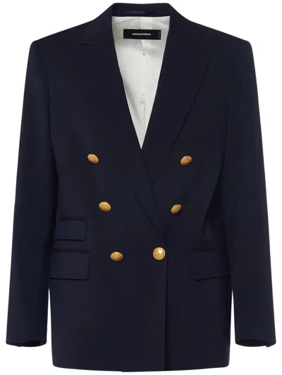 Shop Dsquared2 Navy Blue Wool Twill Jacket