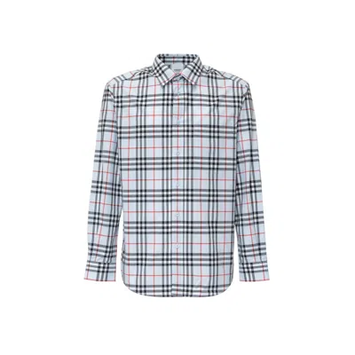 Shop Burberry Checked Cotton Shirt In Blue