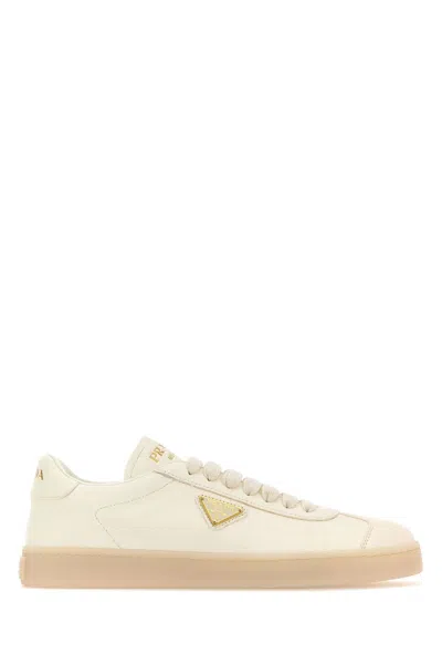 Shop Prada Ivory Leather Downtown Sneakers In Default Title