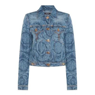 Shop Versace Barocco-printed Button-up Denim Jacket In Default Title