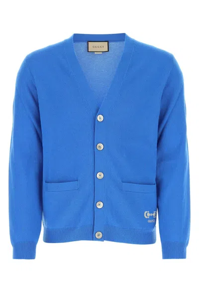 Shop Gucci Blue Cashmere Cardigan In Default Title