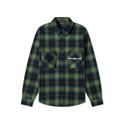 Shop Amiri Cotton Flannel Shirt In Green