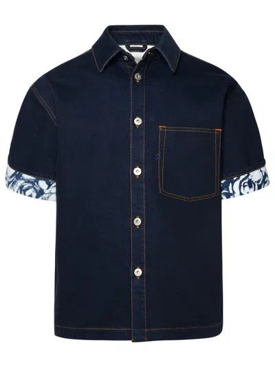 Shop Burberry Heavyweight Logo-patch Buttoned Denim Shirt In Indigo Blue