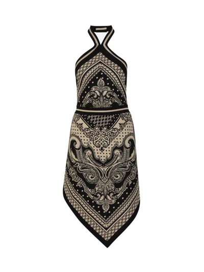 Shop Balmain Backless Knit Paisley Monogram Dress In Ivoire/noir