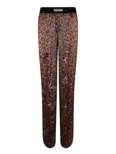 Shop Tom Ford Leopard Pajama Trousers In Multi