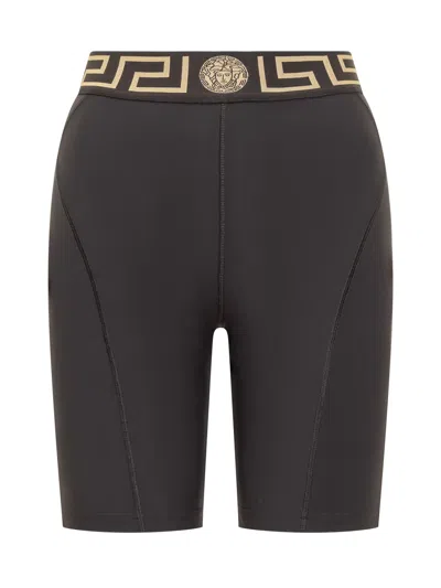 Shop Versace Shorts With Greca In Nero