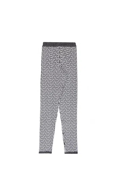 Shop Balmain Monogram Pattern Back Zip Leggings In Nero/bianco