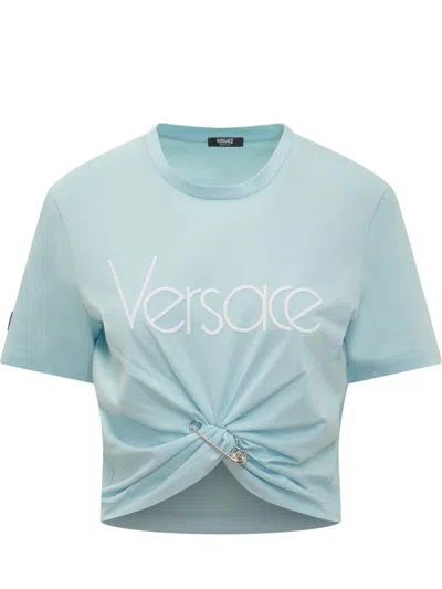 Shop Versace 1978 Re-edition Logo T-shirt In Pale Blue-bianco