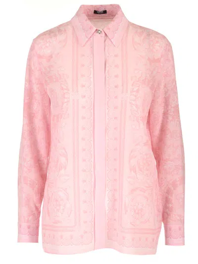 Shop Versace Pink Silk Twill Shirt In Pale Pink