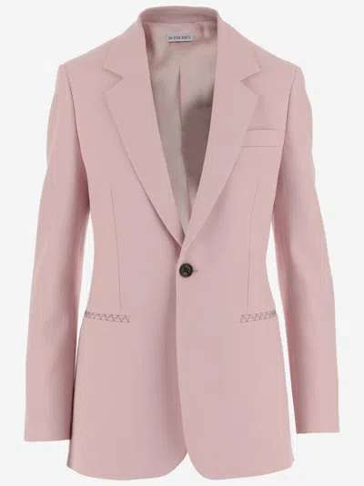 Shop Burberry Wool Tailored Jacket In Pink