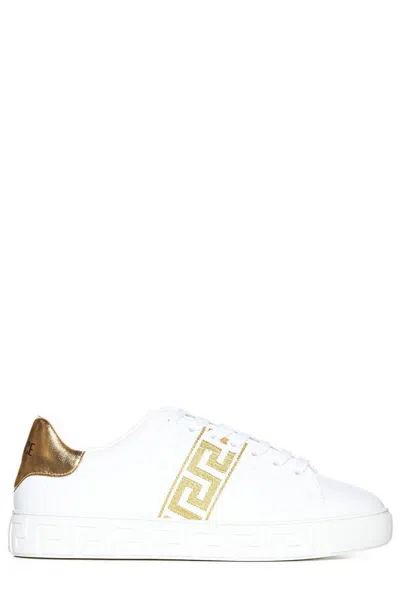 Shop Versace Logo Patch Low-top Sneakers In White