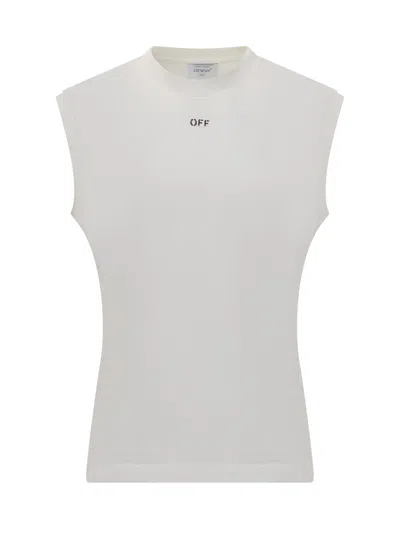 Shop Off-white Sleeveless Logo T-shirt In White Black