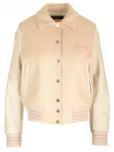 Shop Amiri Wool Bomber Jacket In White