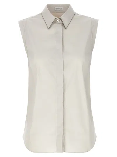 Shop Brunello Cucinelli Monile Sleeveless Shirt In White