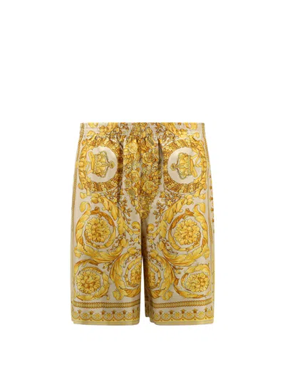 Shop Versace Barocco Bermuda Shorts In Yellow