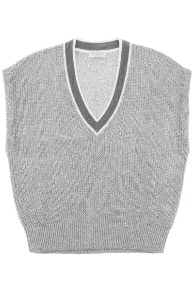 Shop Brunello Cucinelli Linen Knit Top For Women In Grey