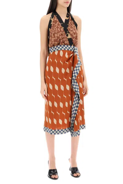 Shop Dries Van Noten Dole Patchwork Dress With American Neckline In Multicolor