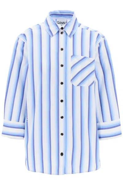 Shop Ganni "oversized Striped Poplin Shirt In Multicolor