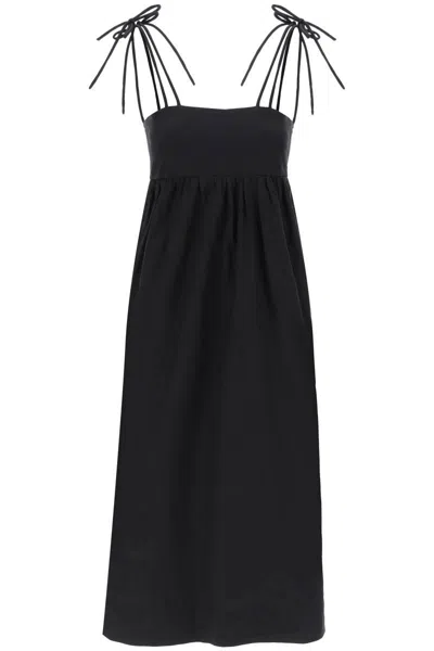 Shop Ganni Cotton Poplin Midi Dress In In Black