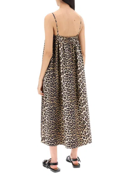 Shop Ganni Leopard Print Flared Midi Dress With In Multicolor